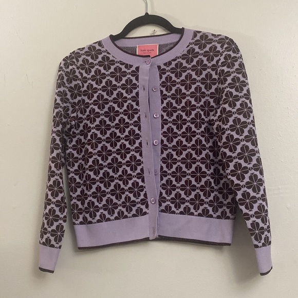 Kate Spade Spade Flower fitted Cardigan Sweater Madeline purple Size Small - Picture 5 of 10
